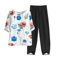 thumbnail image 2 of Nrmvnmi Women's Summer 2 Piece Outfits Casual Floral Prints Short Sleeve Pajama Tops Wide Leg Pants Lounge Sets Tracksuits Mothers Day Gifts, 2 of 5
