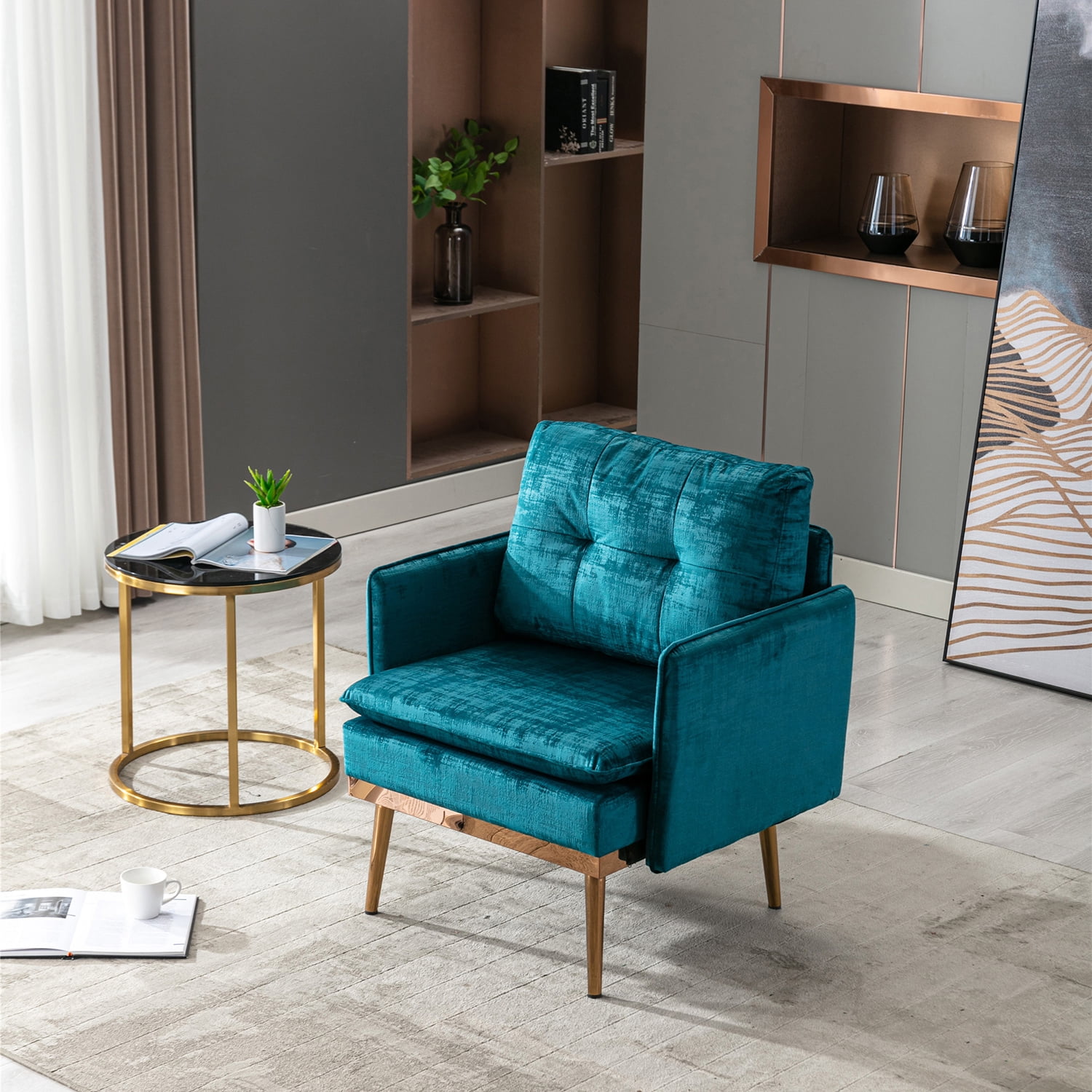 Kepooman Contemporary Lounge Chair, Leisure Sofa Chair with Armrests for Living Room, Bedroom, Blue - Green Kepooman Contemporary Lounge Chair, Leisure Sofa Chair with Armrests for Living Room, Bedroom, Blue - Green