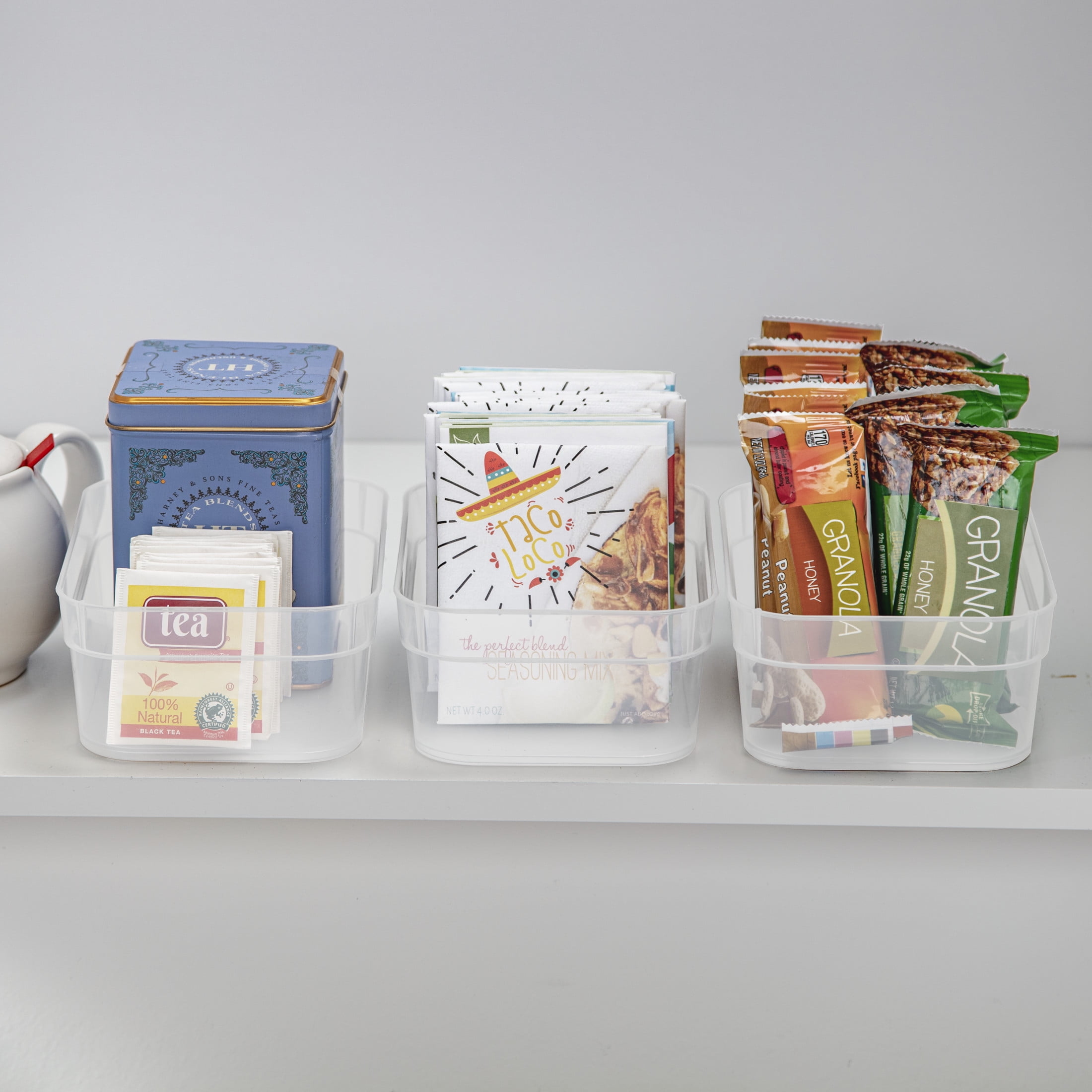 Sterilite Set (3) Medium Storage Trays, Clear Plastic Open Bins, Drawer Organizers, 8 Count