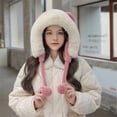 thumbnail image 6 of Female Warm Winter Bear Ear Plush Hat Beanies Caps Women Caps Faux Fur PINK, 6 of 8