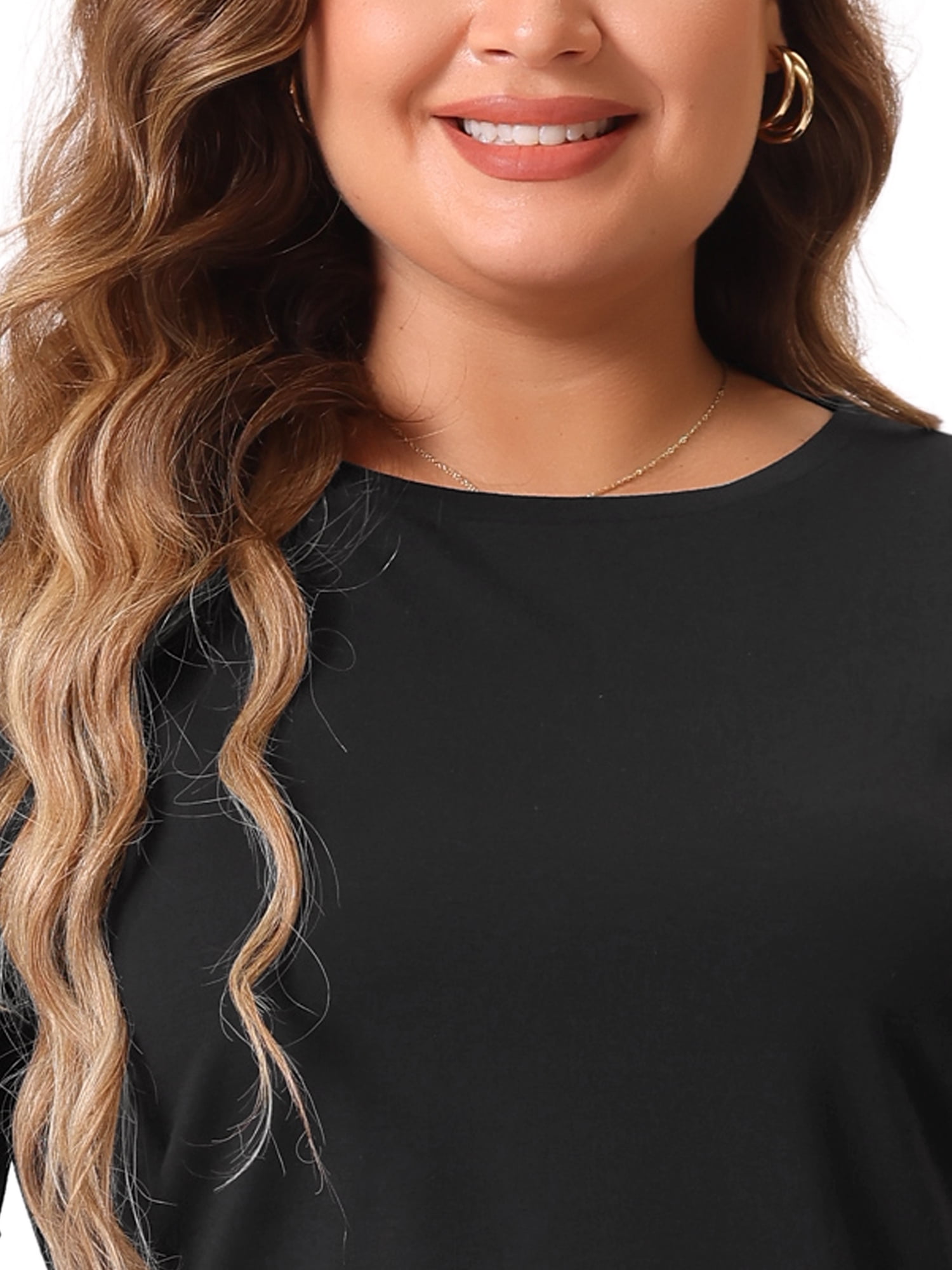 DARING DIVA Women's Plus Plain Crew Neck Ruffle Short Sleeves Blouse 2X Black