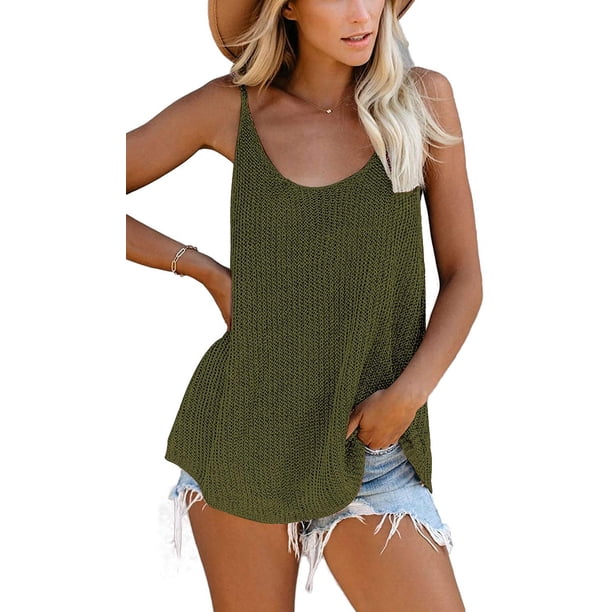 Camisetas sin mangas de punto informales para mujer, camisetas de verano sin mangas con cuello redondo Fokelyi WRHS-129-1