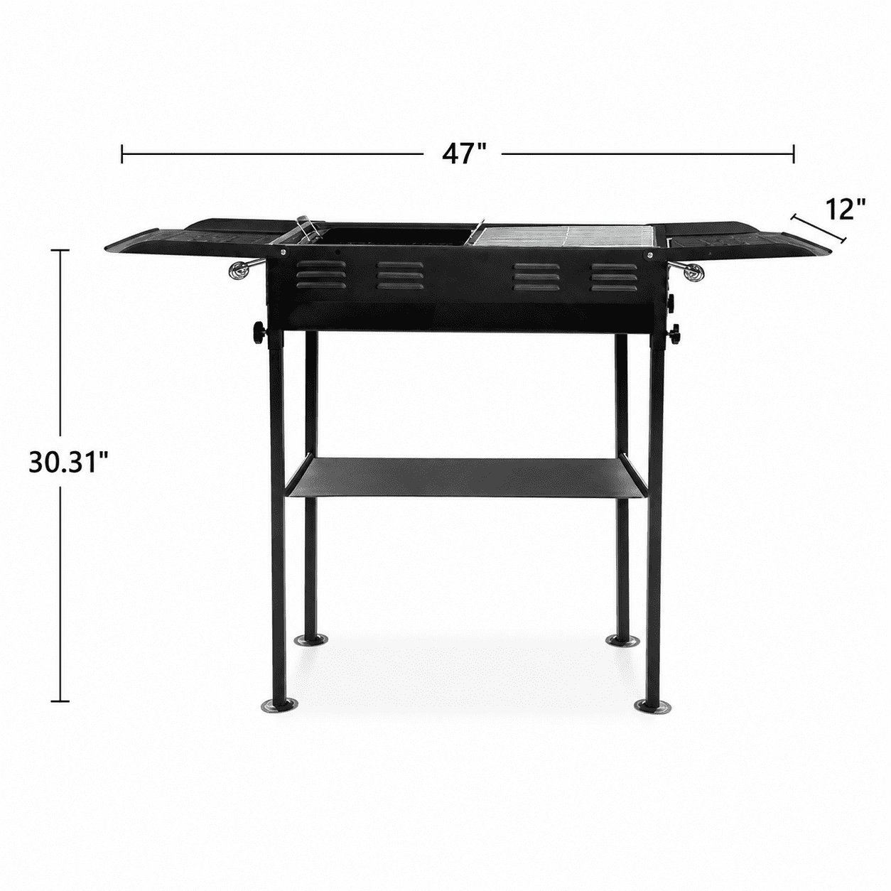 Alvantor Portable Foldable Charcoal Grill, Outdoor Kabob BBQ Grill with 2 in 1 Griddle, Side Trays and Carry Bag, Black