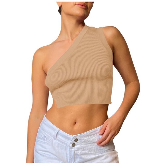 Dagugfen Off the Shoulder Tops for Women Ribbed Knit Sleeveless Fitted Adjustable Belt Going out Tops