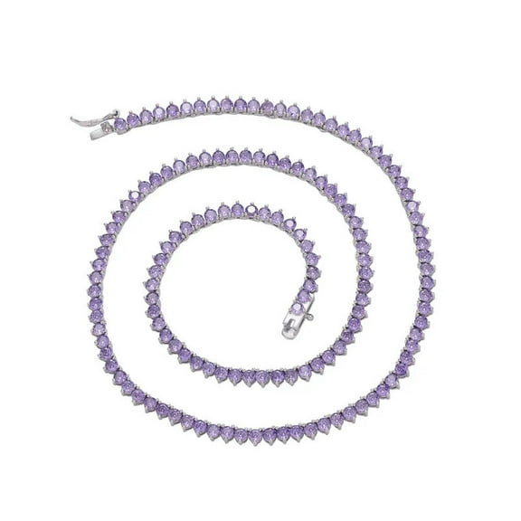 3.0mm Round Cut Lab-Created Amethyst 3-Prong Setting Tennis Necklace in 925 Sterling Silver – Elegant Jewelry for Women
