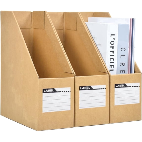 Elezeal Foldable A4 Magazine File Holder, Kraft Paper Desktop Document Organizer, 3 Pack for Home Office