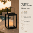 thumbnail image 3 of H12 Inch Modern Solar Outdoor Lantern with Flickering LED Candle Black Metal Lantern with Tempered Glass, Minimalist Decorative Lantern for Patio Porch Garden, 3 of 10