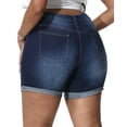 thumbnail image 4 of Gocolloa Womens Plus Size Jean Shorts Stretchy High Waisted Distressed Fold Hem Denim Shorts Dark Blue 14W, 4 of 4