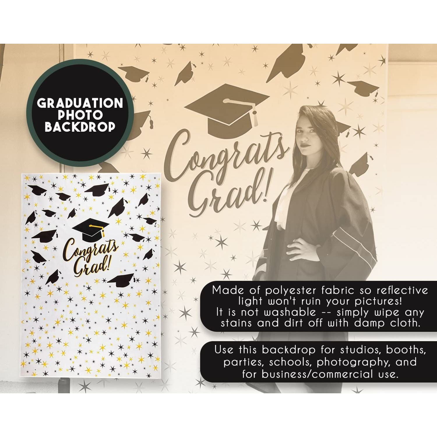FiVan Black Graduation Caps White Photo Background 7x5ft Congrats Grad Photography Backdrop Graduation Photo Studio Booth Background Photocall W-607