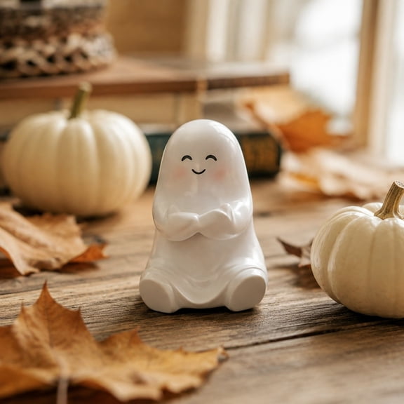 Ghost Figurine Cute White Ghost Resin Statue Small Ghost Reading Book Hugging Hands Desktop Ornament for Home Office Shelf Halloween Decor by PALIFEUR