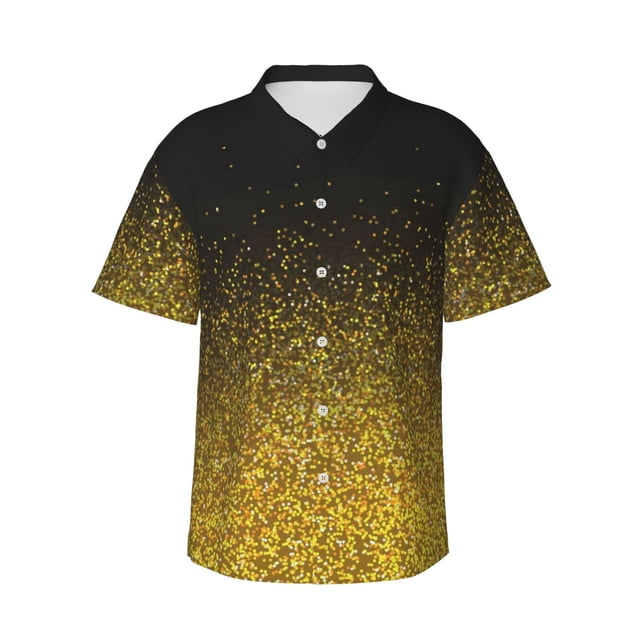 Balery Gold Glitter Gradient Camisas hawaianas de manga corta para hombre, camisas playeras de corte holgado, camisas de vacaciones con botones,3X-Large