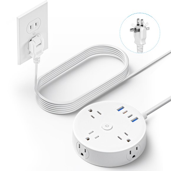 Power Strip Yozisital de 2 a 3 clavijas, 6 enchufes, 4 USB de 15 pies