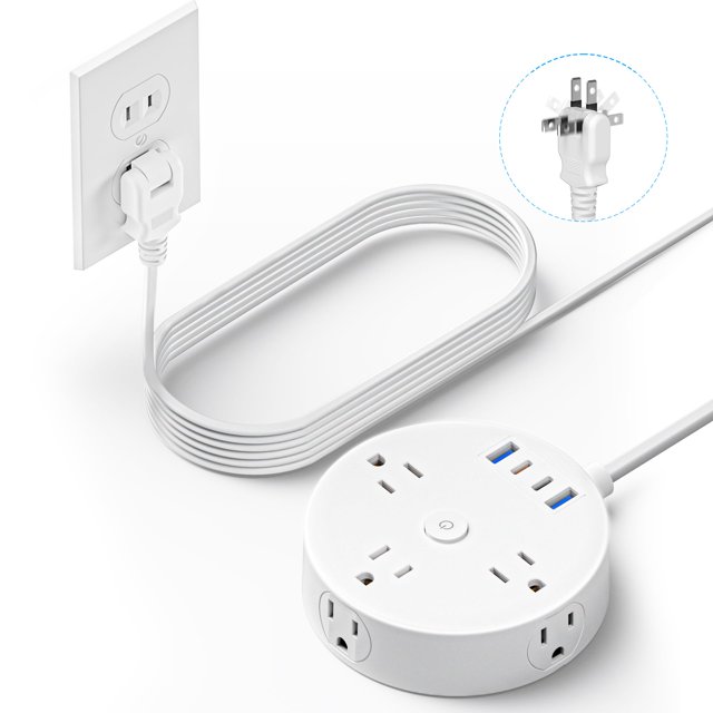 Power Strip Yozisital de 2 a 3 clavijas, 6 enchufes, 4 USB de 15 pies