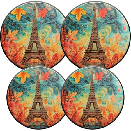

Electric Stove Burner Covers 4 Pcs Round Gas Burner Cover 8 and 10 Inch Whimsical - style Eiffel - tower in Autumn Art