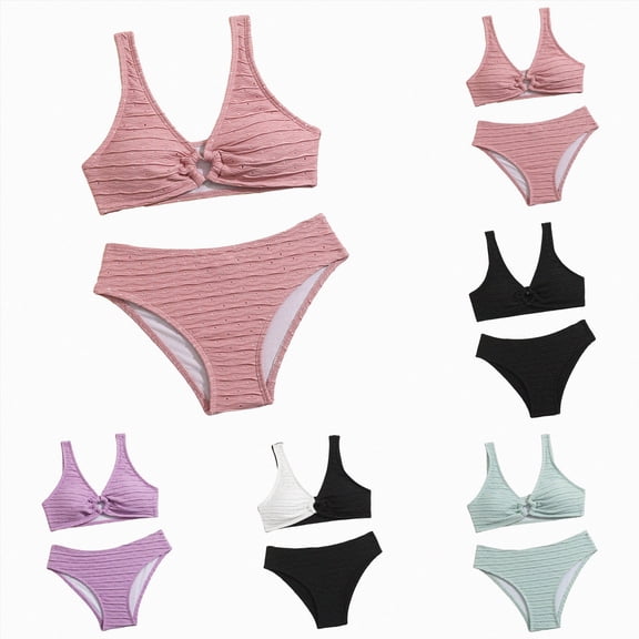 Splozh Tween Girls Bikini Sets 2 Piece Cute Swimsuits for 8-14 Years, Teen Girl Bathing Suits Summer Beach Holiday Swimming Outfit Black,11-12 Years