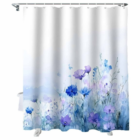 Shower Curtains Blue Purple Flower Bath Curtain Watercolor Floral Waterproof Bathroom Shower Curtain Set with Hooks Decoration 72 x 84 Inches
