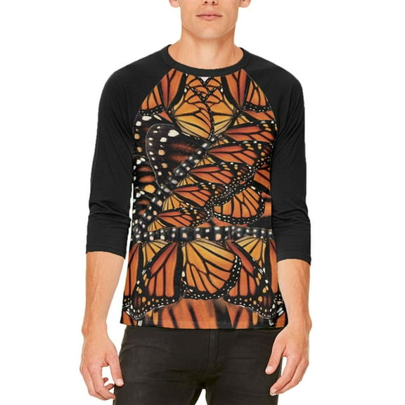 Halloween Monarch Butterfly Costume Mens Raglan T Shirt White-Black SM