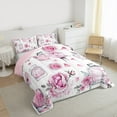 thumbnail image 3 of Manfei Chic Flower Rose Queen Comforter Set,Pink Women Perfume Bedding Sets,Happy Valentine'S Day Bedding Comforter Set For Girls Boys,Microfiber Bedroom Decor Reversible,3pcs, 3 of 8