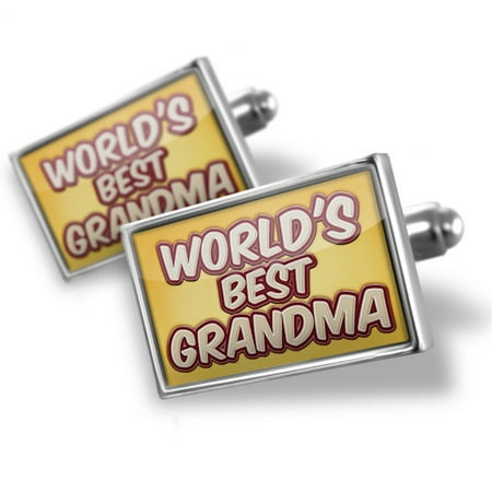 Cufflinks Worlds best Grandma, happy yellow - NEONBLOND