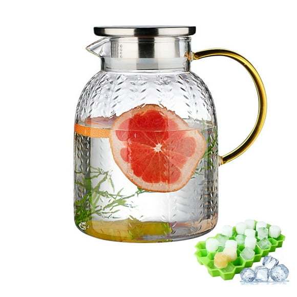 G Need Glass Pitcher with Lid,1.8L Water Pitcher with Lid and  ice block molds,Drink Pitcher with Handle,Juice Pitcher,Glass Water Jug,Glass Water Carafe,Juice Jug