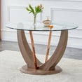 thumbnail image 2 of A modern minimalist circular tempered glass dining table with a diameter of 48 inches. Glass desktop+MDF wood texture table legs and base. 48 * 48 '' * 30 '', 2 of 9