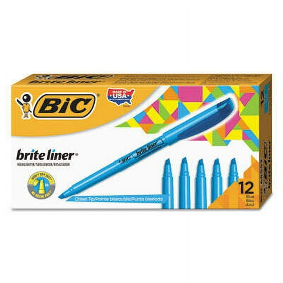 2PK BIC Brite Liner Highlighter, Fluorescent Blue Ink, Chisel Tip, Blue/Black Barrel, Dozen (BL11BE)