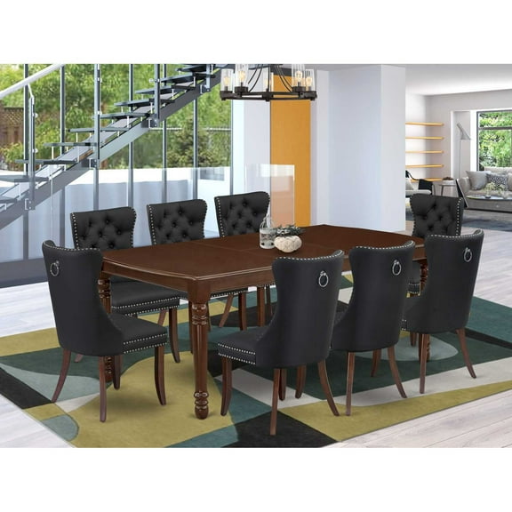 Modern 9 Piece Dining Set - Rectangle Table with 8 Chairs - Mahogany Finish