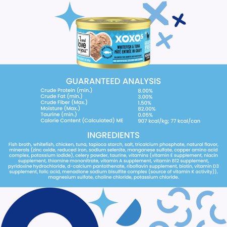 “I AND LOVE AND YOU” XOXOS, WHITEFISH, AND TUNA PATE’ CANNED WET CAT FOOD