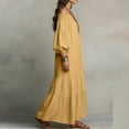thumbnail image 5 of Gamivast Dresses for Women Linen Off Shoulder Long Sleeve Maxi Dress Smocked Neck Tiered Boho Long Dress Casual Loose Fit Beach Vacation Dress Gold XXL, 5 of 5
