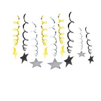 Black Gold and Silver Star Hanging Swirls, Pack of 24, Graduation Party Decorations, Black and Gold Decorations