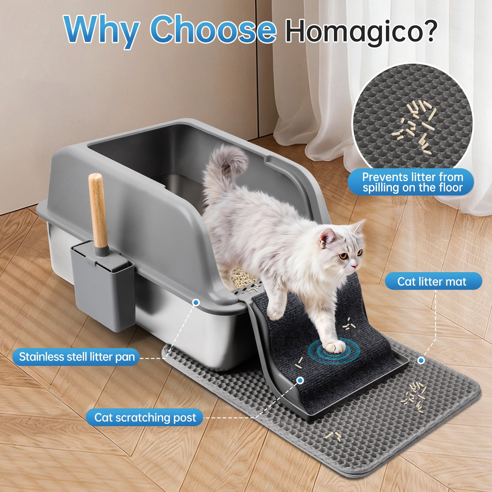 Stainless Steel Litter Box Covered, Odor-Free Cat Litter Box with High Sides, Durable Metal Litter Pan That Resists Stains, Easy-Clean Design to Reduce Scatter and Daily Maintenance