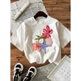 thumbnail image 1 of Women's Casual Short Sleeve Crew Neck T-Shirt - Watercolor Starfish & Floral Print, Soft Breathable Cotton, Relaxed Fit Comfort Vibrant Pattern Comfortable Material Print Top, 1 of 6