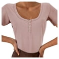 thumbnail image 1 of Short Sleeve T Shirt Womens Solid Color Womens Basic Sexy Low Cut Button Down Tight Slim Fitted Tee Tops T Shirts, 1 of 6