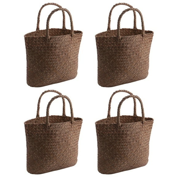 4X Casual Straw Bag Natural Wicker Tote Bags Women Braided Handbag for Garden Handmade Mini Woven Rattan Bags