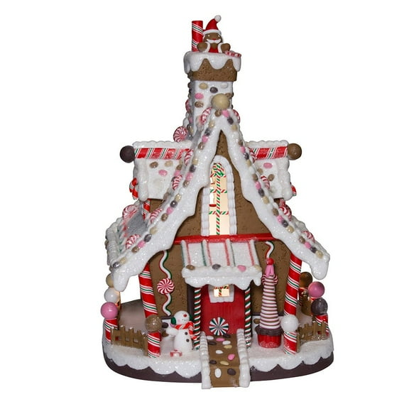 Kurt Adler Lighted Christmas Clay Gingerbread House Decoration, 12"