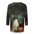 thumbnail image 5 of jobturf Halloween 3/4 Length Sleeve Womens Tops Trendy Ghost Pumpkin Graphic Tees Cute Festival Top Fall Plus Size T Shirts 4X-Large, 5 of 5