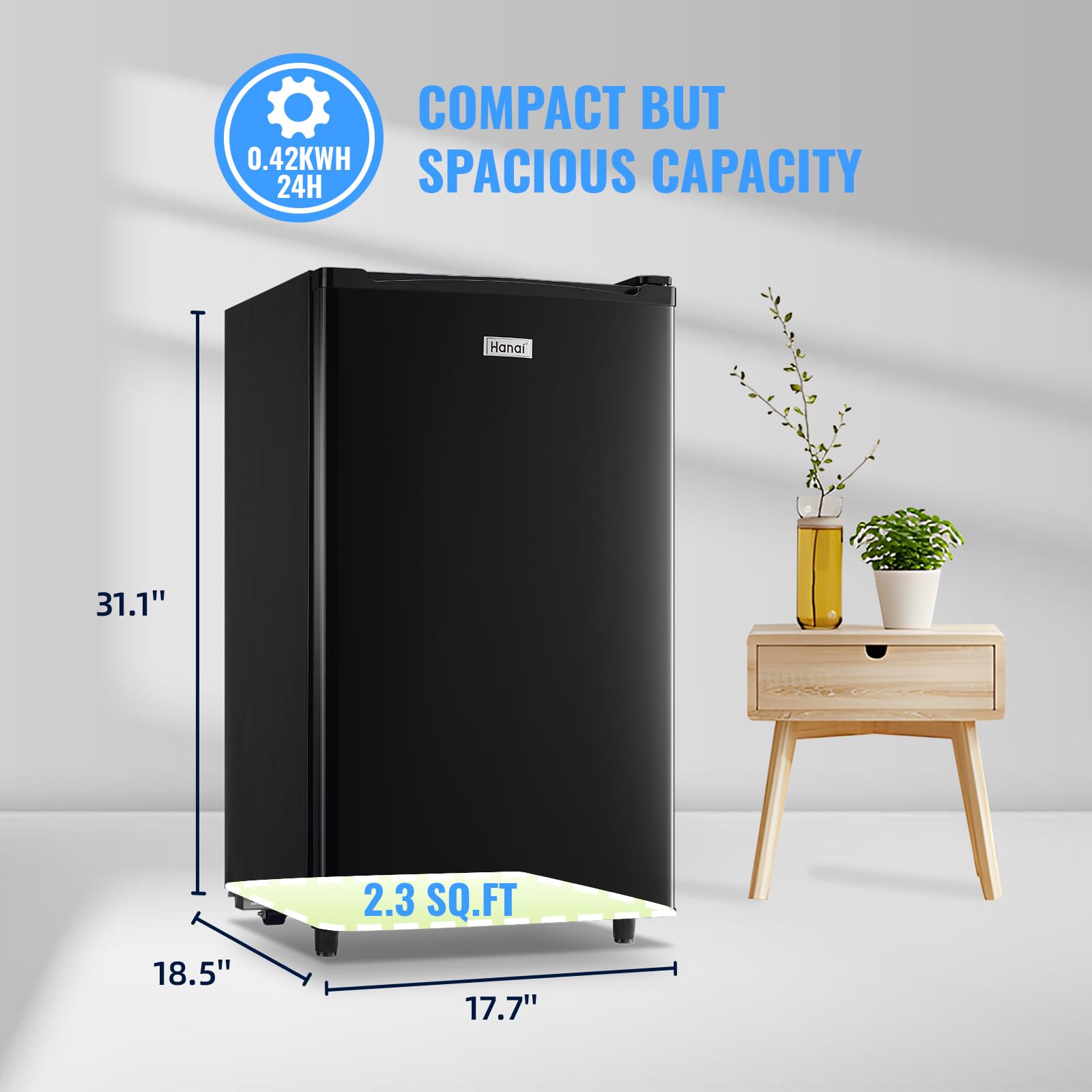 WANAI 3.2 Cu.ft Mini Refrigerator with 5 Temp Control Small Fridge Compact Size for Any Room Black