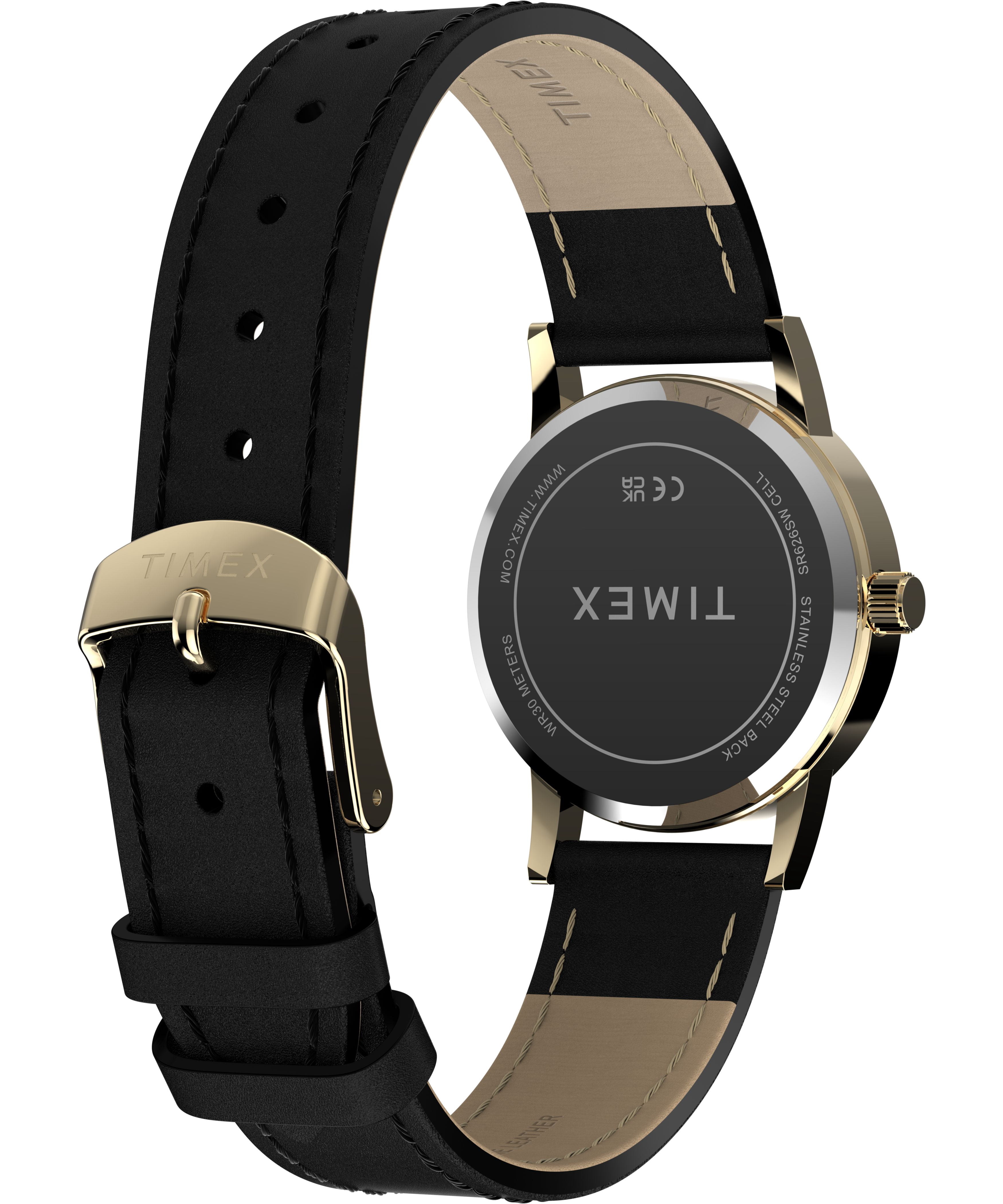 Timex Women's Main Street 30mm Watch - Black Strap Silver-Tone Dial Gold-Tone Case
