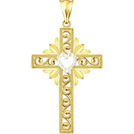 US GOLD Handcrafted 10kt Gold Heart Design Cross Charm Pendant