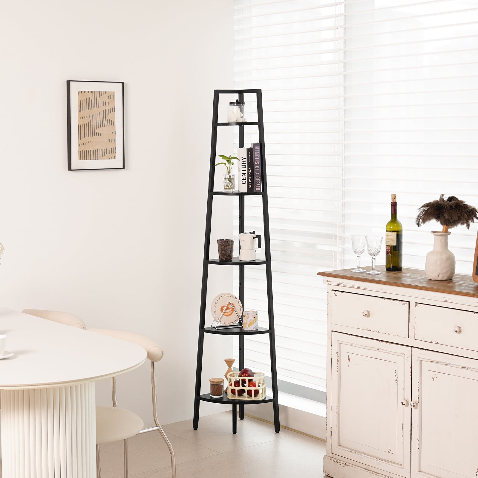 Yoobure 5-Tier Corner Bookshelf with Metal Frame