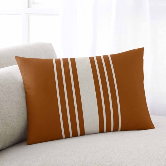 Burnt Orange Beige Striped Throw Pillow Covers, Modern Farmhouse Retro Lines Soft Breathable Pillow Cases with Invisible Zipper for Sleeping, Toddler Pillowcases for Couch Bed Sofa Chair 12x20 Inches
