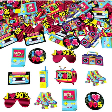90's Party Confetti, 200pcs Back to The 90s Party Decorations Double-Sided Printing Confetti, Throwback 90s Theme Party Decorations for Adults 90s Hip Hop Rock Hippie Disco Retro Party