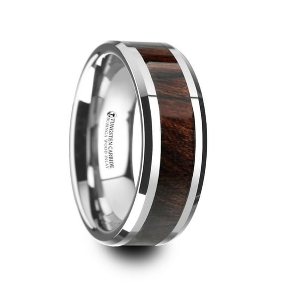 Kevaz Bubinga Wood Inlaid Tungsten Carbide Ring With Bevels