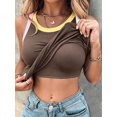 thumbnail image 4 of Women's Round Neck Color Block Bra Lined Tank Top Dark Brown S, 4 of 8