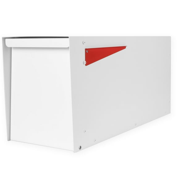Ilyapa Modern Mailbox for Post Mount - White with White Door Powder Coated Steel, Waterproof Letter Box for Parcels, with Recessed Magnetic Close Door
