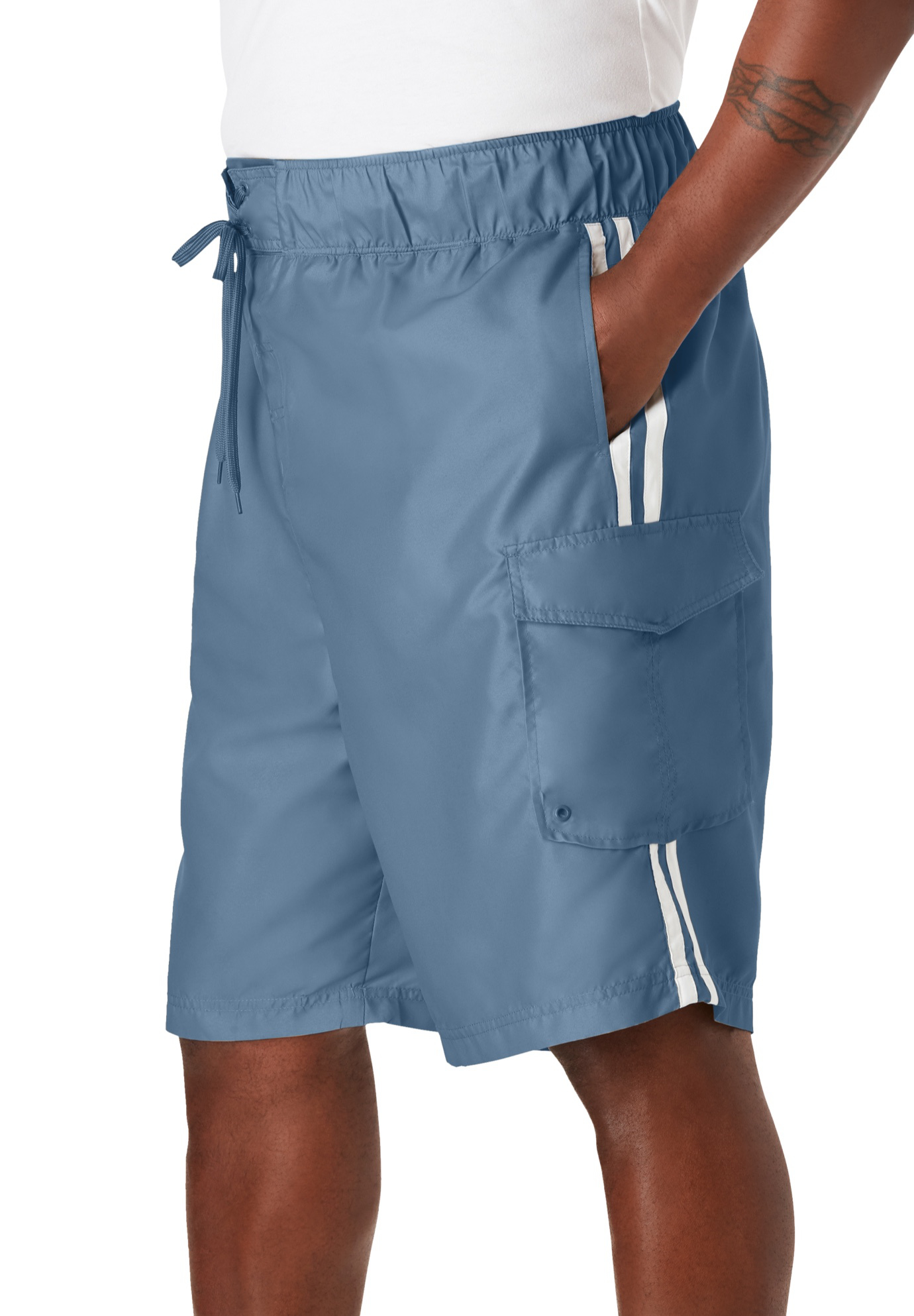 Ks Island By Kingsize Men's Big & Tall Double Stripe Swim Board Shorts