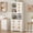 Antique White, variant on Mid Century Modern Kitchen Pantry Cabinet, 72" Tall Storage Cabinet with Microwave Shelf, Wooden Freestand Cupboard with Carved Flower Door & Crystal Handle, for Dining Room, Antique White