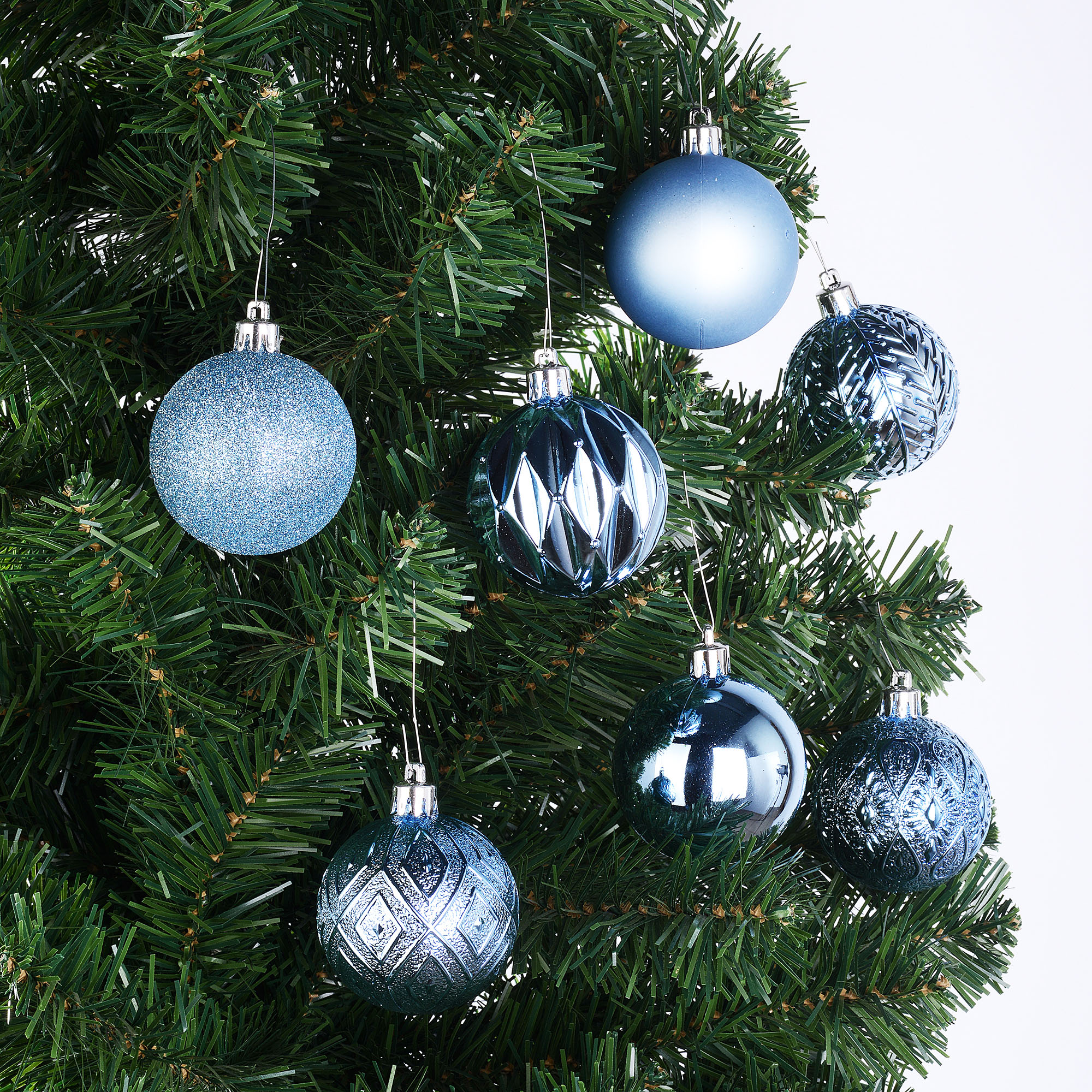 Holiday Time 60 mm Multi-textured Christmas Shatterproof Ornaments, Light Slate Blue, 26 Count - image 2 of 6