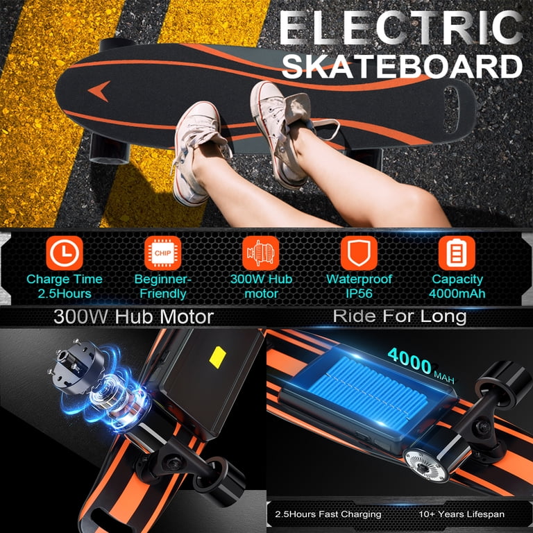 ZPL 300W Electric Skateboard with Remote, 10MPH 4000mAh 4-Speed