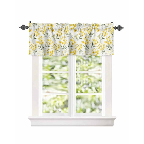 Window Valance for Kitchen,Spring Watercolor Yellow Flowers Rod Pocket Curtain Valances Short Curtains Drapes Panel,Country Floral Window Treatment Topper for Bedroom,42x12IN